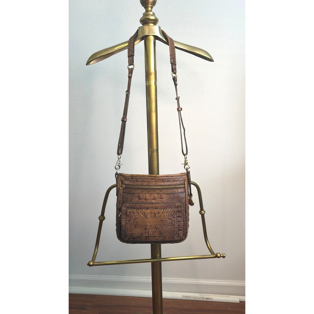Brahmin Brown Croc Embossed Leather Crossbody Bag Organizer Purse Gold Hardware - Picture 3 of 7